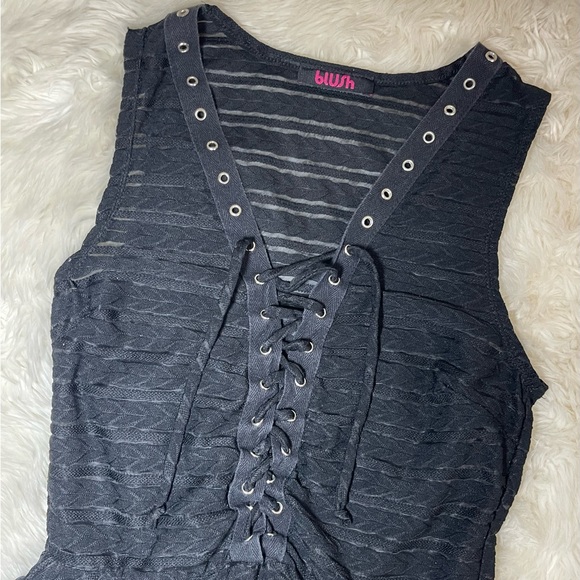 Blush Sheer Lace Up Top - Picture 4 of 9